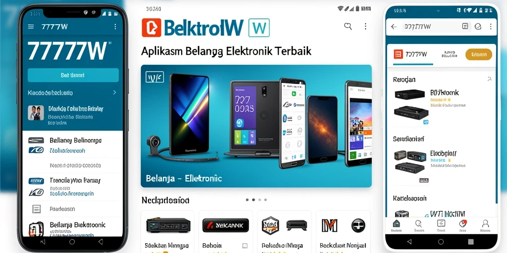 Antarmuka aplikasi 7777W yang memudahkan pengguna belanja elektronik.