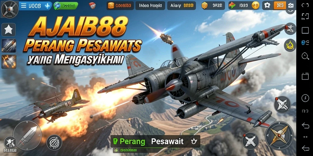 Antarmuka permainan AJAIB88 yang menampilkan pesawat tempur dalam aksi.