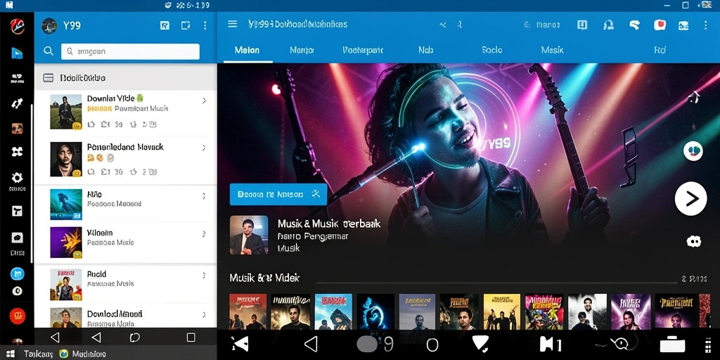 Screenshot Y89 menampilkan antarmuka aplikasi Download Musik yang intuitif.